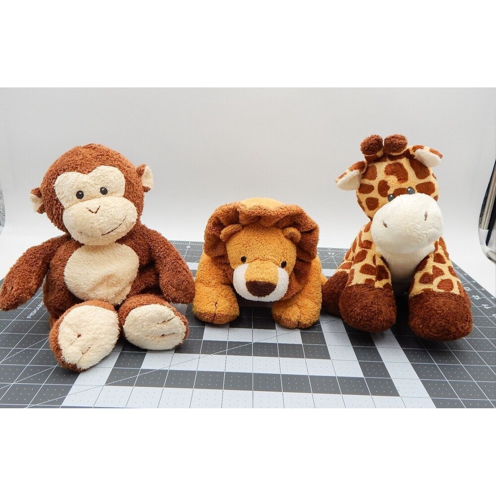 Ty Pluffies Tylux Giraffe Loin Monkey Beanbag Terry Plush Stuffed Animal Lot 3